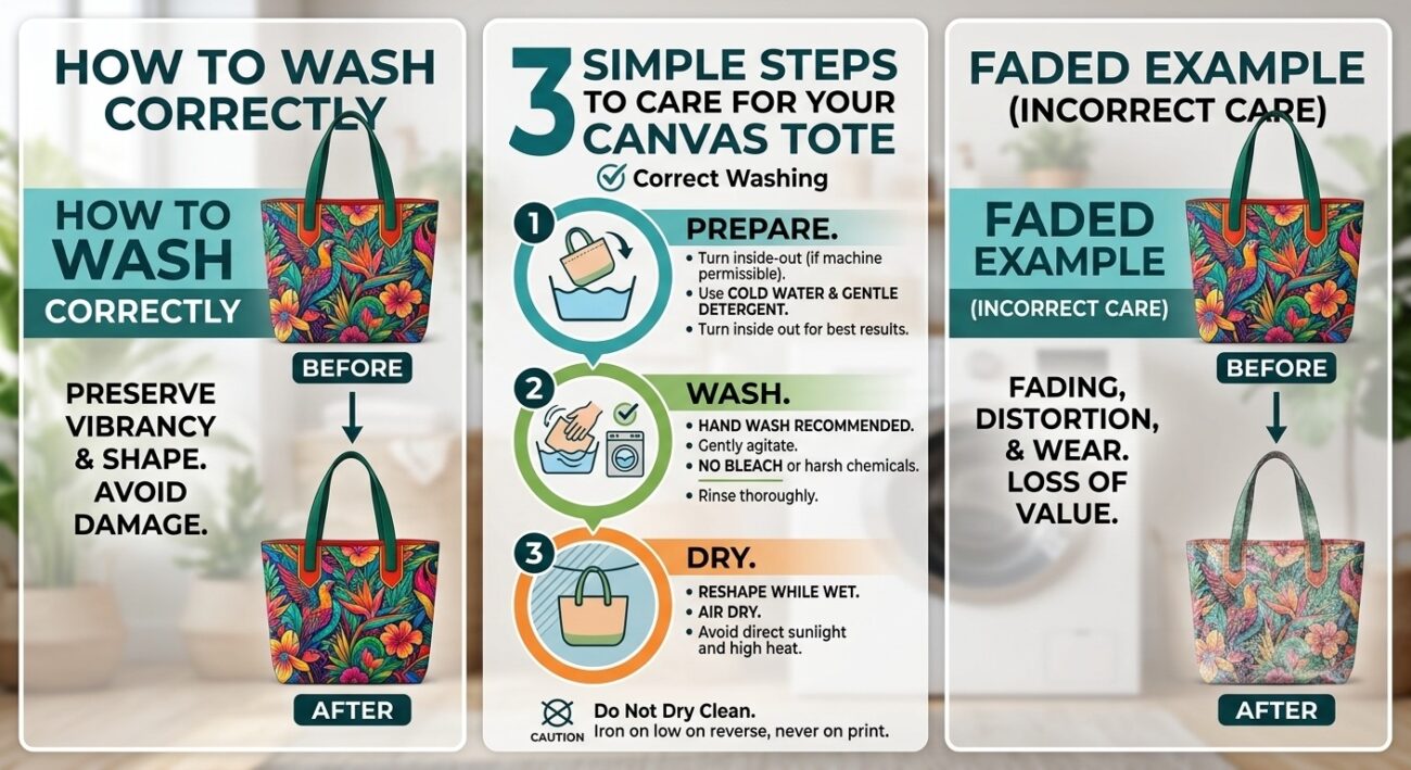 how to wash a printed tote bag